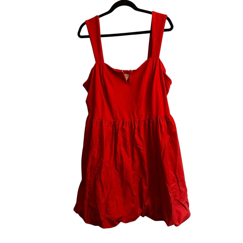 Ava & Viv Bubble Mini Dress Red Split Neck Smocked Strap Pullover Sz 2X Women's